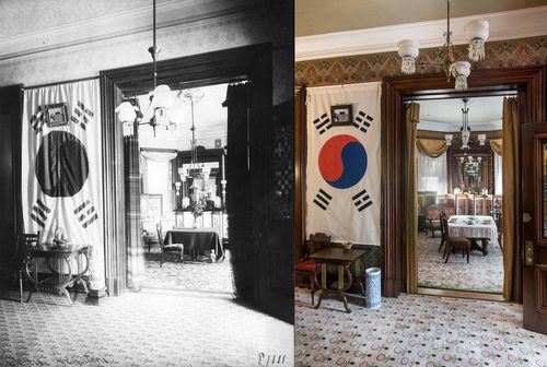 주미대한제국공사관 1층 식당 입구왼쪽은 1893년 모습, 오른쪽은 2018년[국가유산청 제공. 재판매 및 DB 금지]