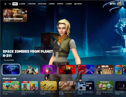 넷플릭스를 연상시키는 포트나이트의 메인 메뉴 사용자환경(UI)[에픽게임즈 개발자 홈페이지 캡처]