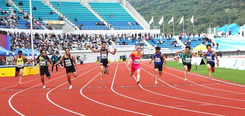 전국체전 육상 남자 일반부 100ｍ 피니시 라인[대한육상연맹 제공. 재판매 및 DB금지]