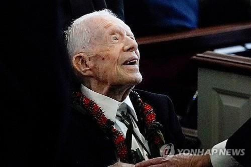 지난해 11월 부인 로절린 여사 장례식 때의 지미 카터 전 미국 대통령[로이터 연합뉴스 자료사진. 재판매 및 DB 금지]