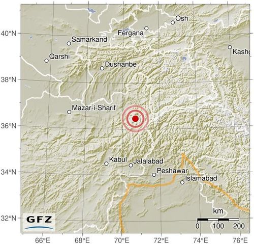 아프가니스탄 지진[GFZ 웹사이트 제공 이미지. 재판매 및 DB 금지]