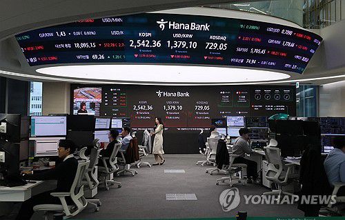 서울 중구 하나은행 본점 딜링룸[연합뉴스 자료사진]