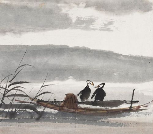 린펑몐(林風眠), 〈물수리와 작은 배(魚鷹小舟)〉, 1961, 종이에 먹, 색, 31×34.5cm, 중국미술관 소장[국립현대미술관 제공. 재판매 및 DB 금지]