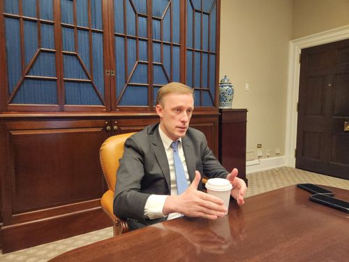 라운드테이블 하는 설리번 보좌관[송상호 특파원 촬영]