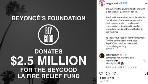 비욘세 자선 재단이 인스타그램에 올린 기부 발표[비굿(BeyGood) 인스타그램 캡처. 재판매 및 DB 금지]