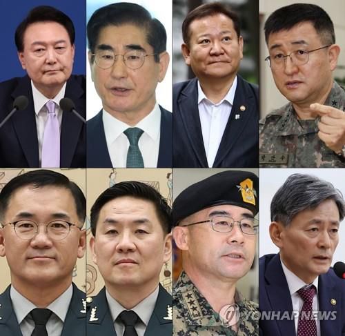 계엄 사태 관련자들(윗줄 왼쪽부터) 윤석열 김용현 이상민 박안수 (아랫줄 왼쪽부터) 여인형 이진우 곽종근 조지호 [촬영 진성철 김상민 윤동진 류영석 임헌정 임순석 김주형]