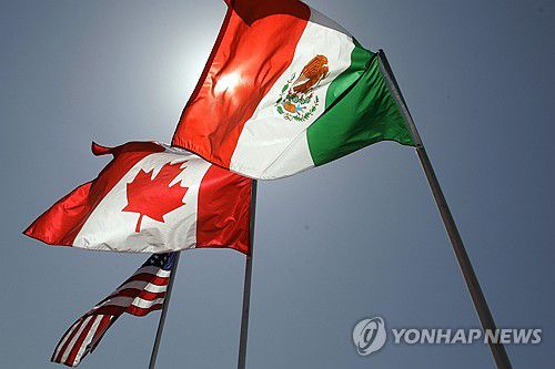 미국, 캐나다, 멕시코 국기. [AP=연합뉴스 자료사진]