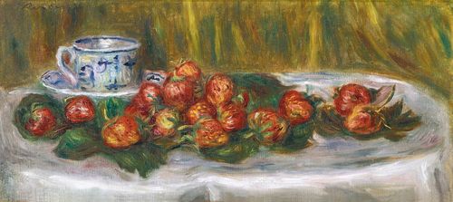피에르 오귀스트 르누아르, 딸기가 있는 정물(Nature Morte aux Fraises), 캔버스에 유화, 23.5×50.2cm, 1905년경[케이옥션 제공. 재판매 및 DB 금지]