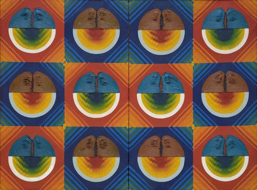 하종현, '탄생-B', 1967, 캔버스에 유채, 콜라주, 145.5 x 193.9 cm[작가 제공. 재판매 및 DB 금지]