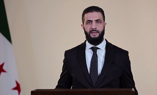 아메드 알샤라 시리아 임시대통령 "민간 살해에 책임" [시리아 대통령실 제공. 재판매 및 DB 금지]