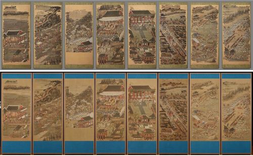 '평안감사도과급제자환영도'의 보존 처리 전(위)과 후(아래)[국외소재문화유산재단 제공. 재판매 및 DB 금지]