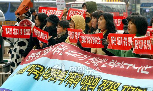 2008년 미국산 쇠고기 수입 반대 시위[연합뉴스 자료사진]