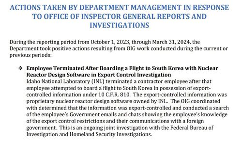 미국 에너지부 감사관실 보고서[에너지부 감사관실 제공. 재판매 및 DB 금지]