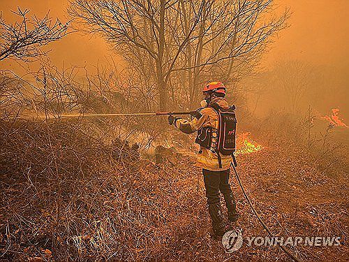 경북 의성 산불, 화재 진화 작업 펼치는 소방대원[경북소방본부 제공. 재판매 및 DB 금지] photo@yna.co.kr