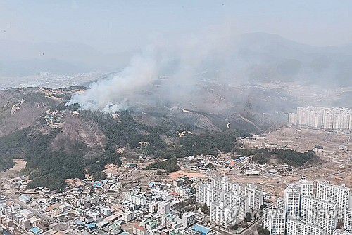 울산 울주군 언양읍 산불(울산=연합뉴스) 25일 울산시 울주군 언양읍 한 야산에서 불이 나 연기가 피어오르고 있다. 2025.3.25 [울산소방본부 제공. 재판매 및 DB 금지] yongtae@yna.co.kr