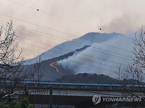 재확산하는 온양 산불(울산=연합뉴스) 25일 오후 울산 울주군 온양읍 운화리에서 발생한 산불이 재확산하고 있다. 2025.3.25 [독자 제공] jjang23@yna.co.kr