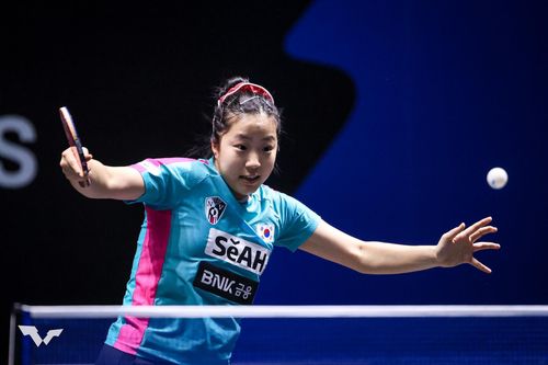 WTT 첸나이 대회 여자단식 경기 중인 신유빈 [WTT 페이스북 캡처. 재판매 및 DB 금지]