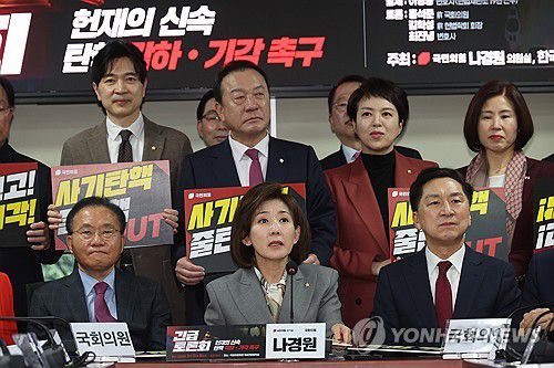 발언하는 나경원 의원(서울=연합뉴스) 박동주 기자 = 31일 서울 여의도 국회 의원회관에서 열린 헌재의 신속 탄핵 각하·기각 촉구 긴급토론회에서 국민의힘 나경원 의원이 발언하고 있다. 2025.3.31 pdj6635@yna.co.kr