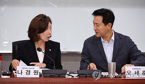 대화하는 나경원 의원과 오세훈 시장[연합뉴스 자료사진]