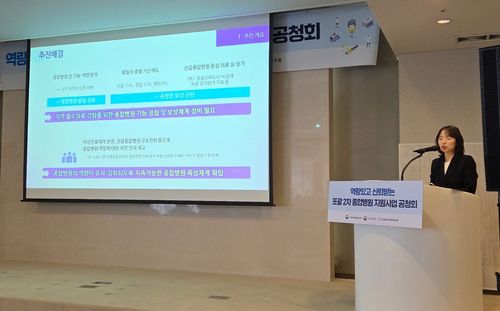 포괄 2차 종합병원 지원사업 공청회(서울=연합뉴스) 권지현 기자 = 16일 서울 프레지던트호텔에서 유정민 보건복지부 의료체계혁신과장이 포괄 2차 종합병원 지원방안을 설명하고 있다. 2025.4.16. fat@yna.co.kr