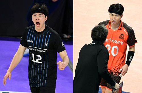 트레이드를 추진 중인 현대캐피탈의 전광인(왼쪽)과 OK저축은행의 신호진.[한국배구연맹 제공. 재판매 및 DB 금지]