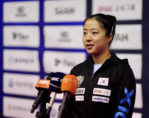 인터뷰하는 신유빈[이동칠 촬영]