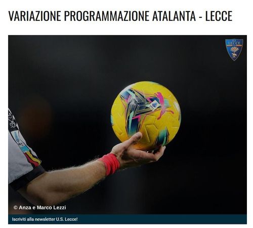 아탈란타와의 경기 연기 소식을 전한 레체.[레체 구단 홈페이지 캡처. 재판매 및 DB 금지]