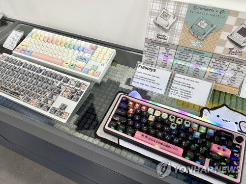 손끝에서 시작되는 개성(서울=연합뉴스) 김유진 인턴기자 = 지난 23일 오후 서울 용산구의 한 키보드 타건숍에 각양각색의 개성있는 기계식 키보드들이 진열돼 있다. 2025.4.26