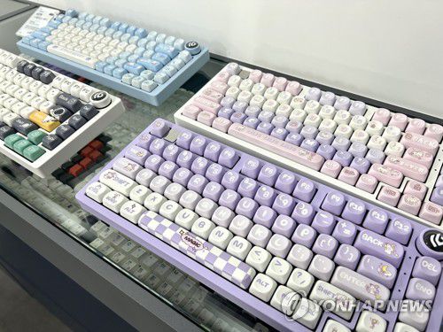 키보드도 내 취향대로(서울=연합뉴스) 김유진 인턴기자 = 지난 23일 오후 서울 용산구의 한 키보드 타건숍에 각양각색의 개성있는 기계식 키보드들이 진열돼 있다. 2025.4.26
