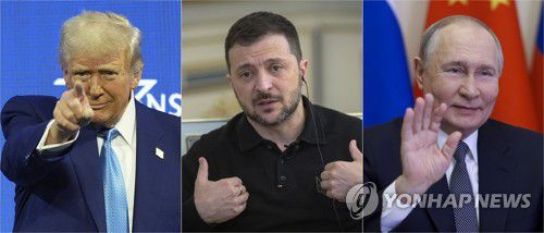 트럼프 미국 대통령(왼쪽부터), 젤렌스키 우크라이나 대통령, 푸틴 러시아 대통령. [AP 연합뉴스 자료사진. 재판매 및 DB금지]