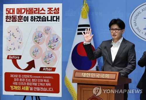 정책 비전 발표하는 한동훈 대선 경선 후보[연합뉴스 자료사진]