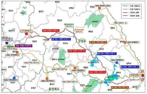 동해안-수도권 송전선로 운영 및 건설 상황[한국전력 제공. 재판매 및 DB 금지]