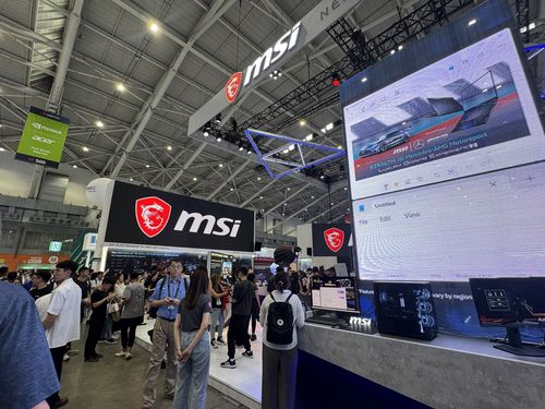 '컴퓨텍스 2025'에 조성된 MSI 전시 부스(타이베이=연합뉴스) 강태우 기자 = 20일 대만 타이베이 난강 전시관에서 개최된 '컴퓨텍스 2025'에 꾸려진 MSI 전시 부스. 2025.5.20 burning@yna.co.kr