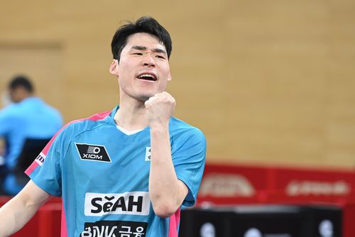 세계탁구선수권에서 득점 후 기뻐하는 장우진 [대한탁구협회 제공. 재판매 및 DB 금지]