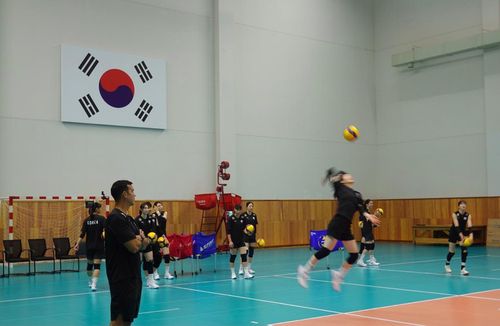 훈련하는 여자배구 대표팀 선수들[촬영 이동칠]