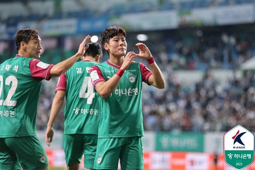 골 세리머니하는 대전 최건주(오른쪽). [한국프로축구연맹 제공. 재판매 및 DB 금지]