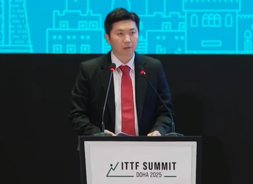 ITTF 총회서 부회장 후보로 정견 발표하는 유승민 대한체육회장 [ITTF 방송 화면 캡처. 재판매 및 DB 금지]