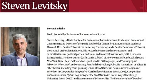 스티븐 레비츠키 교수 소개 화면[미 하버드대 홈페이지 캡처. 재판매 및 DB 금지]