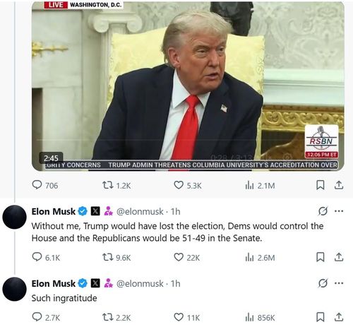 트럼프 대통령의 기자회견 내용에 머스크가 반박하는 글[X 게시물 캡처. 재판매 및 DB 금지]