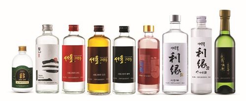 한국고량주 생산 고량주사진 출처 : 제조사 홈페이지 캡처. 왼쪽부터 보배고량주, 탐나고량주, 서울고량주 레드, 서울고량주 오크, 서울고량주 블랙, 극락, 이연56, 이연38, 김수한무