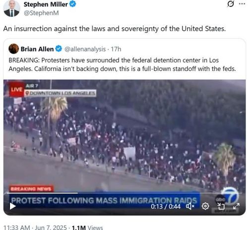 스티븐 밀러 백악관 부비서실장이 엑스에 올린 게시물[X 게시물 캡처. 재판매 및 DB 금지]