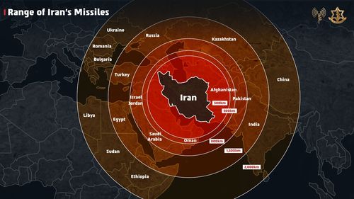 이란의 미사일 사거리[이스라엘군 제공. 재판매 및 DB 금지]