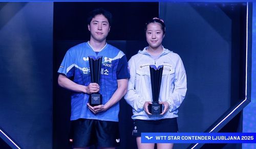 WTT 류블랴나 혼복 우승을 합작한 임종훈(왼쪽)과 신유빈[WTT 인스타그램 캡처. 재판매 및 DB 금지]