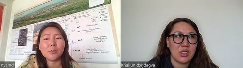 지난 26일 연합뉴스와 화상 인터뷰하는 냠델게르(왼쪽)씨와 할리운(오른쪽)씨[줌 화면 캡처. 재판매 및 DB 금지]