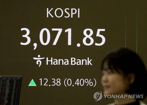 코스피 3070대 상승 출발(서울=연합뉴스) 이재희 기자 = 8일 서울 중구 하나은행 본점 딜링룸에서 직원들이 업무를 보고 있다. 이날 코스피는 전장보다 12.27포인트(0.40%) 오른 3,071.74로 시작했다. 2025.7.8 scape@yna.co.kr (끝)