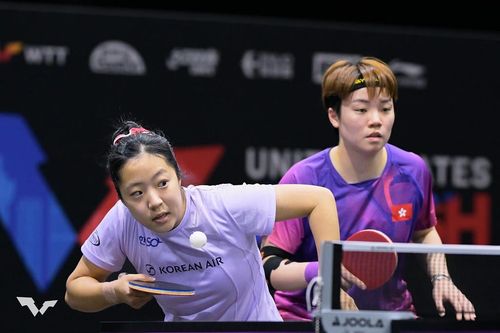 신유빈(왼쪽)과 두호이켐의 WTT 미국 스매시 여자복식 경기 장면[WTT 인스타그램 캡처. 재판매 및 DB 금지]