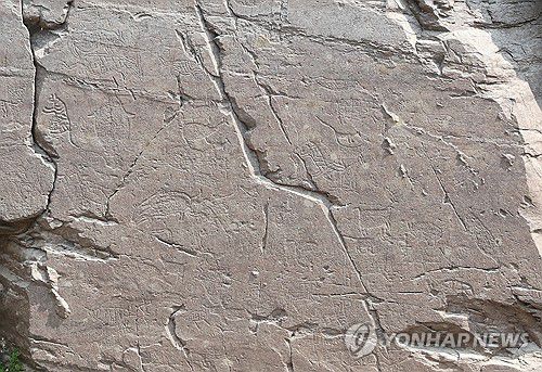 선명하게 보이는 반구대 암각화 속 동물들[연합뉴스 자료사진]