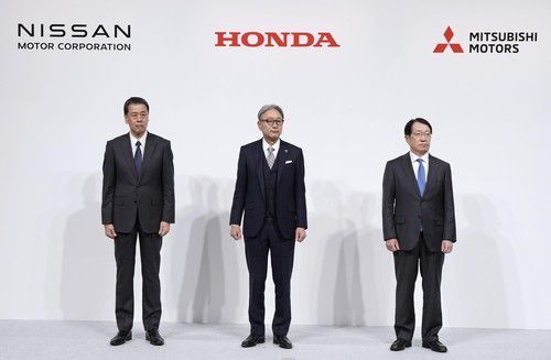 혼다-닛산의 작년 12월 통합 추진 발표 기자회견  (교도=연합뉴스 자료사진)