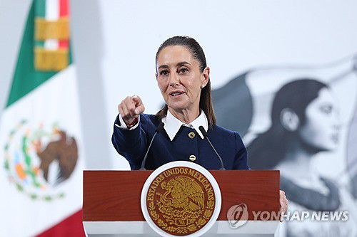 15일(현지시간) 일일 정례 기자회견하는 멕시코 대통령[멕시코시티 EPA=연합뉴스. 재판매 및 DB 금지]