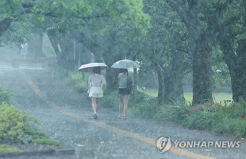 게릴라성 폭우 쏟아지는 제주(제주=연합뉴스) 박지호 기자 = 18일 오후 제주시 아라동 제주대 캠퍼스에 게릴라성 폭우가 쏟아지고 있다. 2025.7.18 jihopark@yna.co.kr